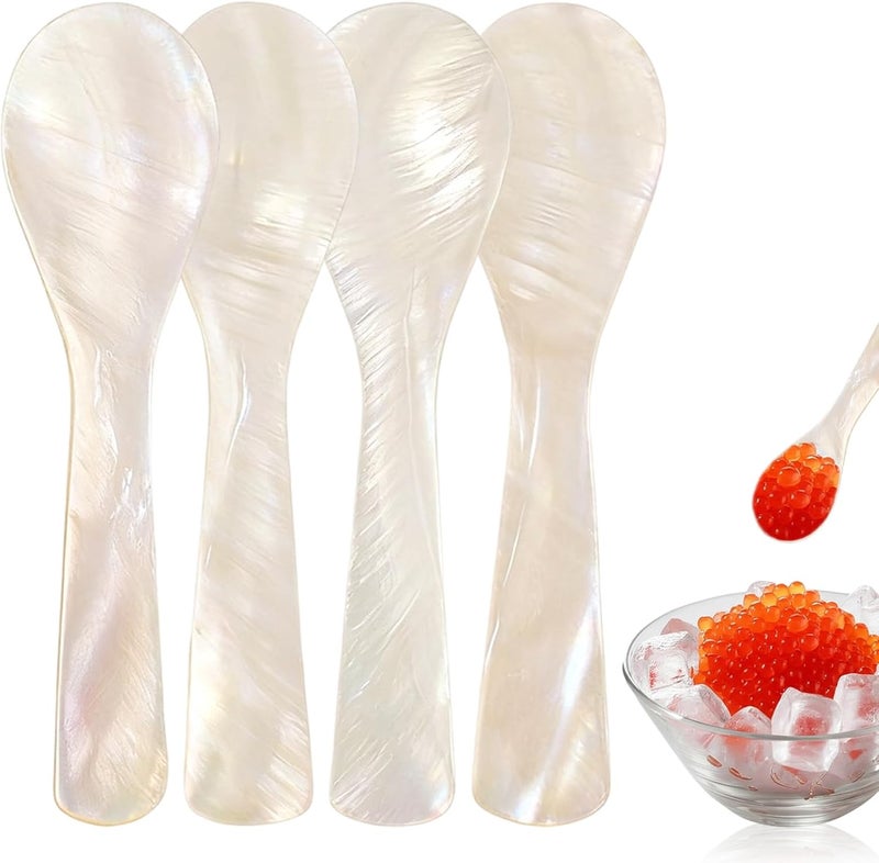 Asofelk 4PCS Shell Caviar Spoons - 9cm/3.54inch Mother-of-Pearl Spoons for Caviar, Yogurt, Caviar Serving Spoon, Shell Caviar Spoon Small Shells for Crafts - Image 1